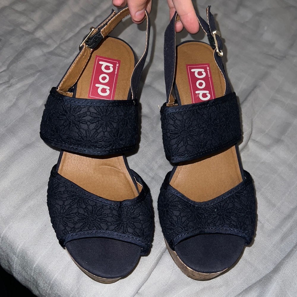 Pop Eugenia Wedge Sandal-Navy Blue Lace Slingback